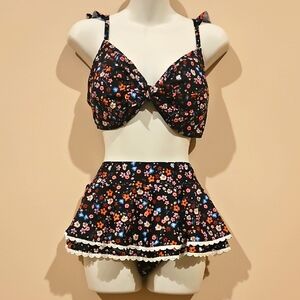SHEIN Floral Print Bikini Set - Black and Multicolor